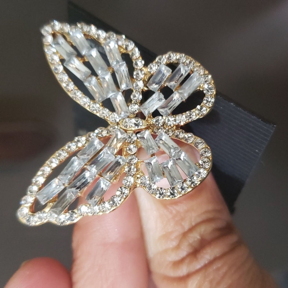 Beautiful butterfly adjustable gold and rhinestone ring
